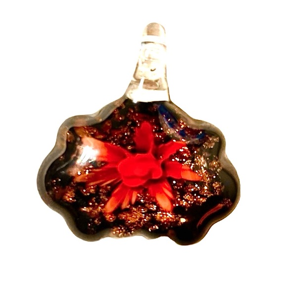 Pressed inlay flower lampwork glass pendant - Picture 3 of 3